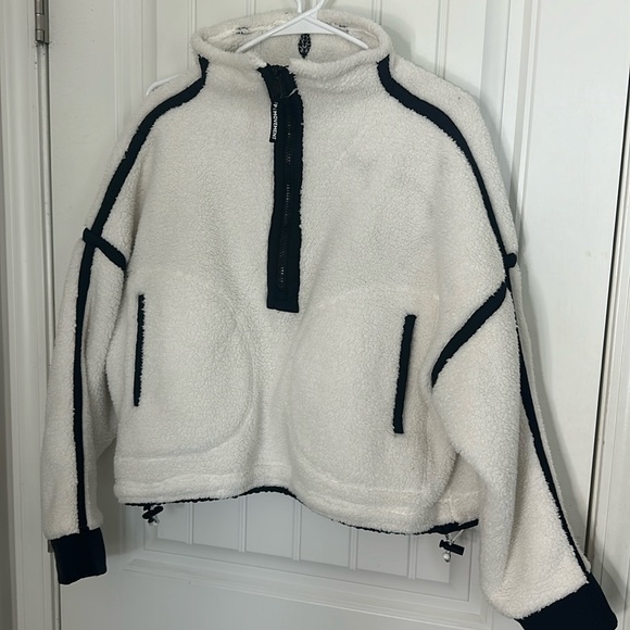 FP Movement by Free People Jackets & Blazers - FP Movement by Free People Cream Sherpa Pullover with Black Trim